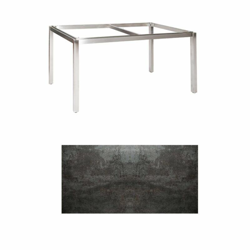 Jati & Kebon Tischgestell "Muri" 160x90 cm, Edelstahl, Tischplatte Keramik Oxido Dark Night