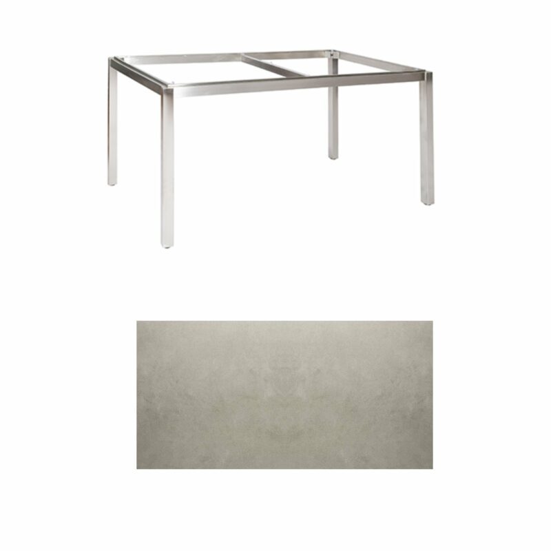 Jati & Kebon Tischgestell "Muri" 160x90 cm, Edelstahl, Tischplatte Keramik Zement hell