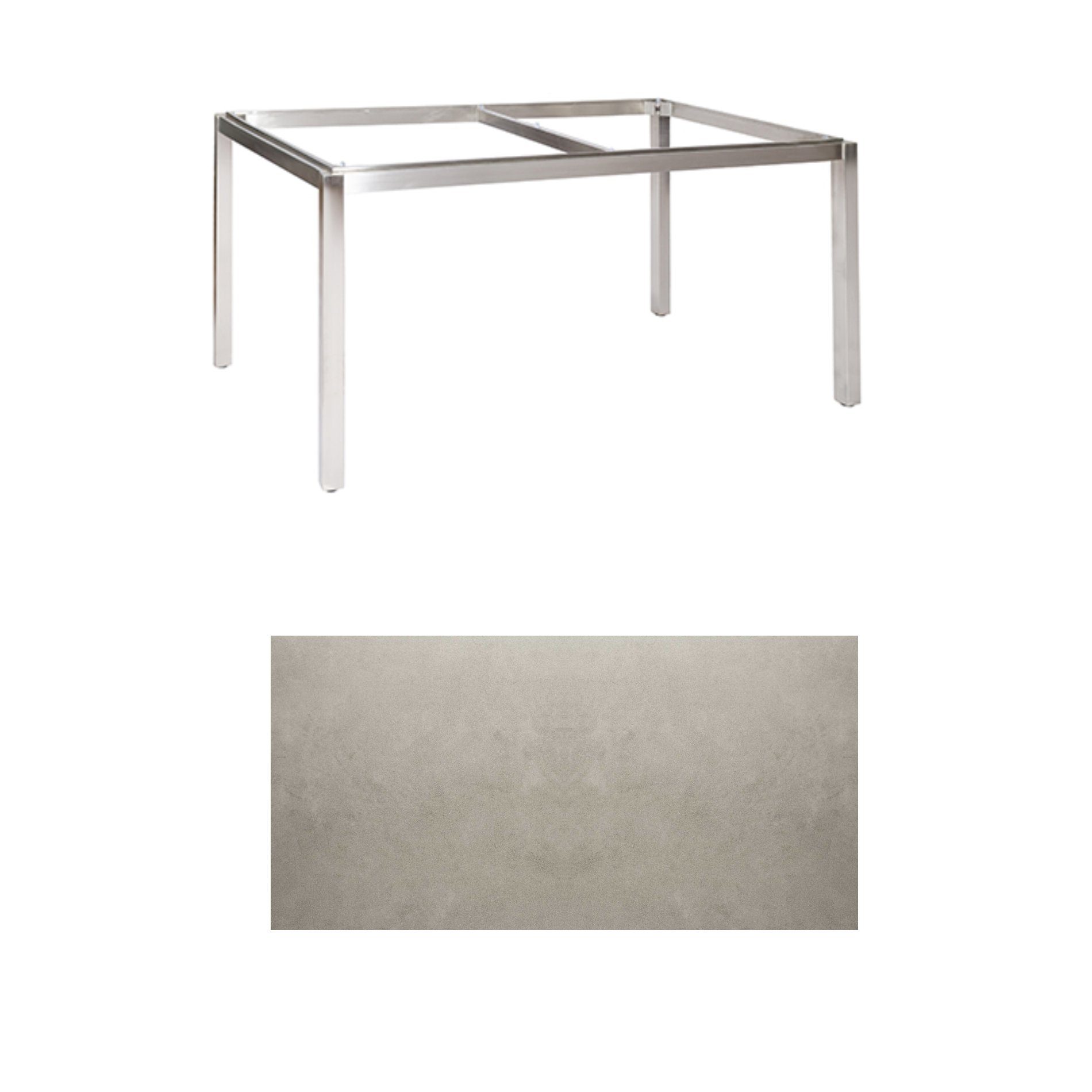 Jati & Kebon Tischgestell "Muri" 160x90 cm, Edelstahl, Tischplatte Keramik Zement hell