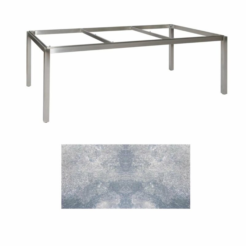 Jati & Kebon Tischgestell "Muri" 220x100 cm, Edelstahl, Tischplatte HPL lavagrau