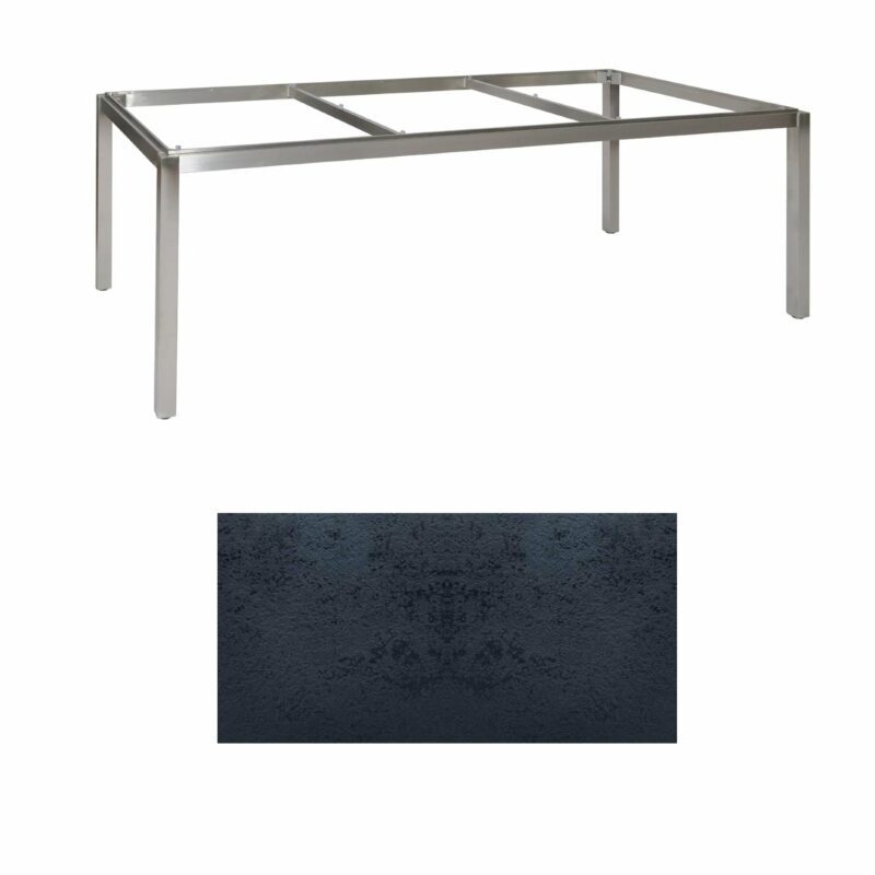 Jati & Kebon Tischgestell "Muri" 220x100 cm, Edelstahl, Tischplatte HPL schiefer schwarz