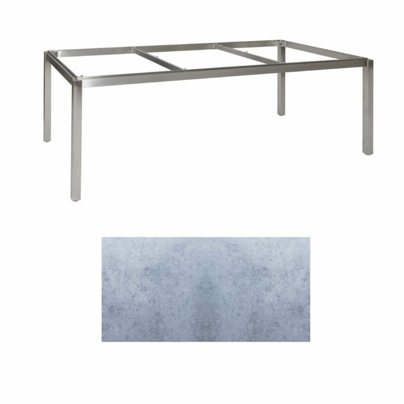Jati & Kebon Tischgestell "Muri" 220x100 cm, Edelstahl, Tischplatte HPL zementgrau