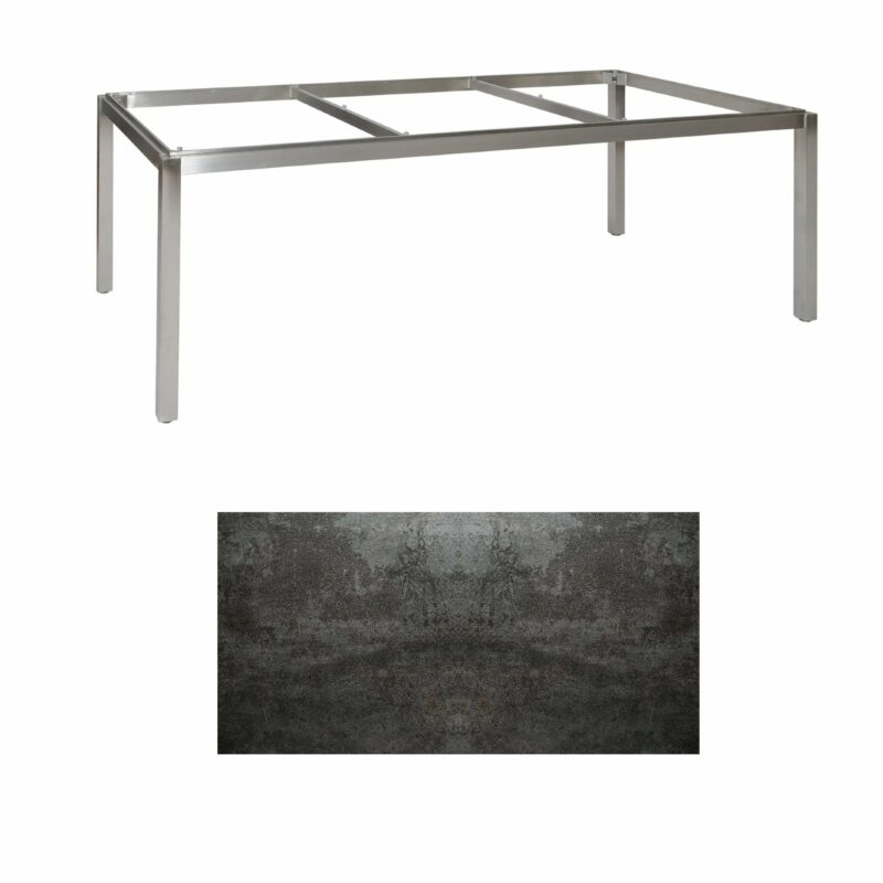 Jati & Kebon Tischgestell "Muri" 220x100 cm, Edelstahl, Tischplatte Keramik Oxido Dark Night