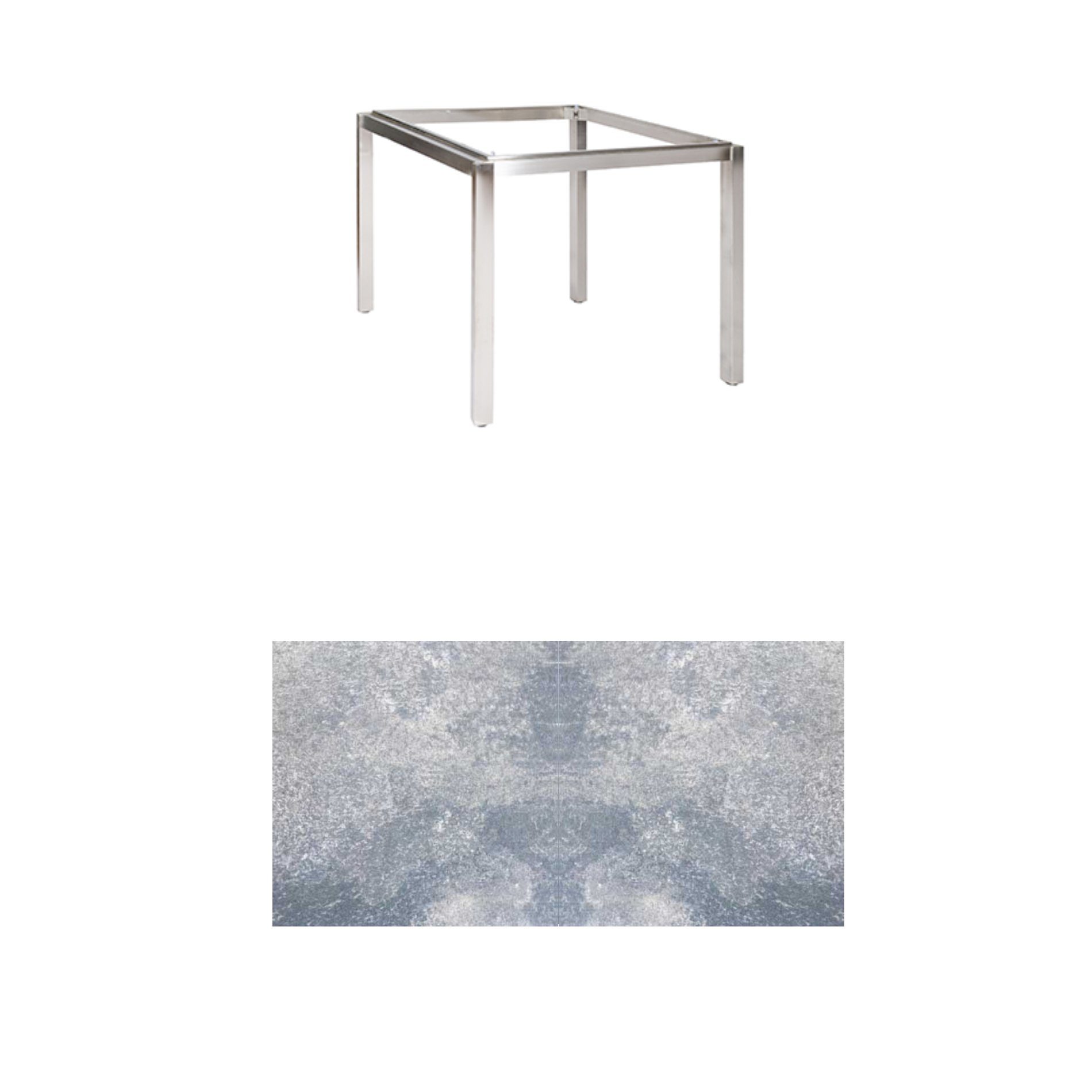 Jati & Kebon Tischgestell "Muri" 90x90 cm, Edelstahl, Tischplatte HPL lavagrau