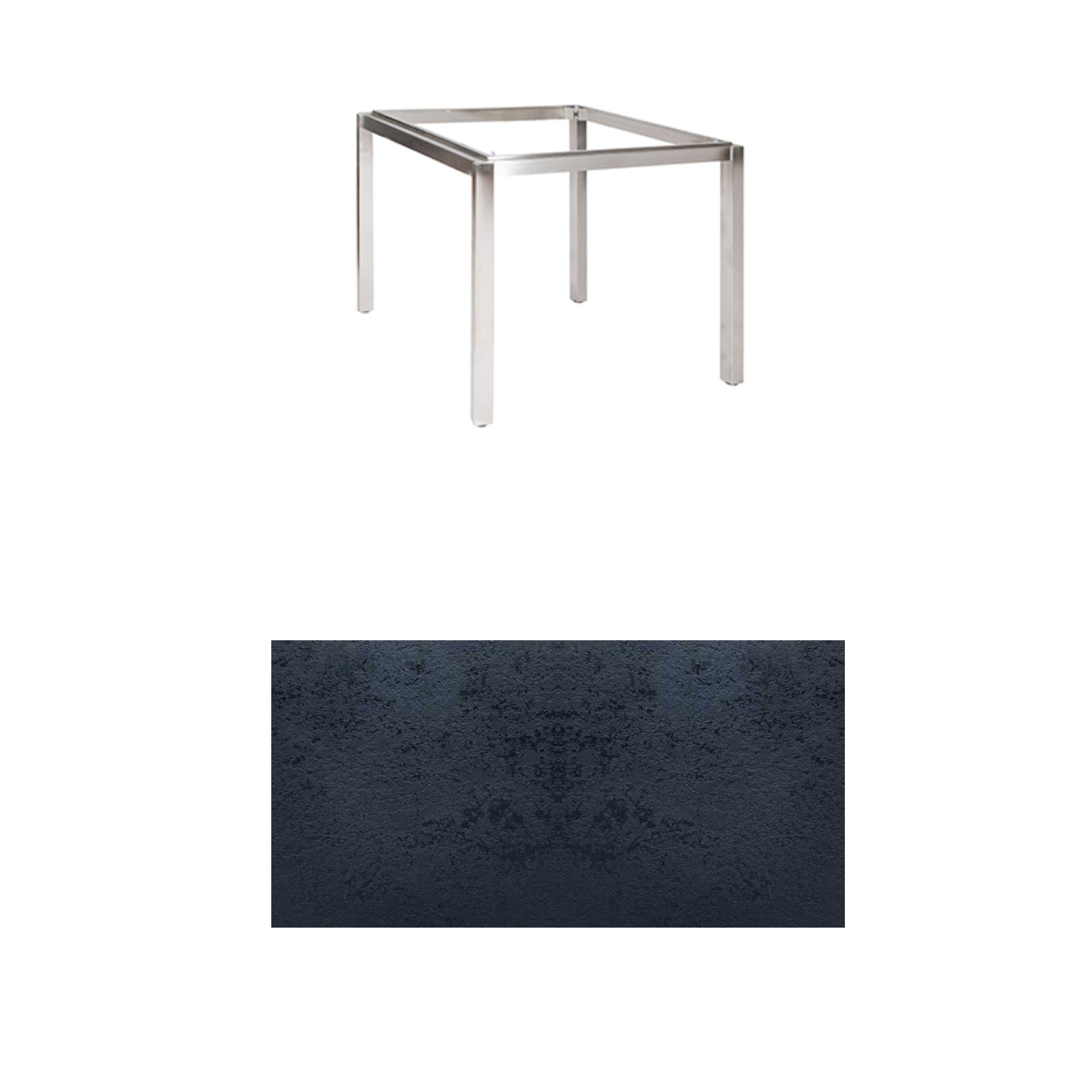 Jati & Kebon Tischgestell "Muri" 90x90 cm, Edelstahl, Tischplatte HPL schiefer schwarz