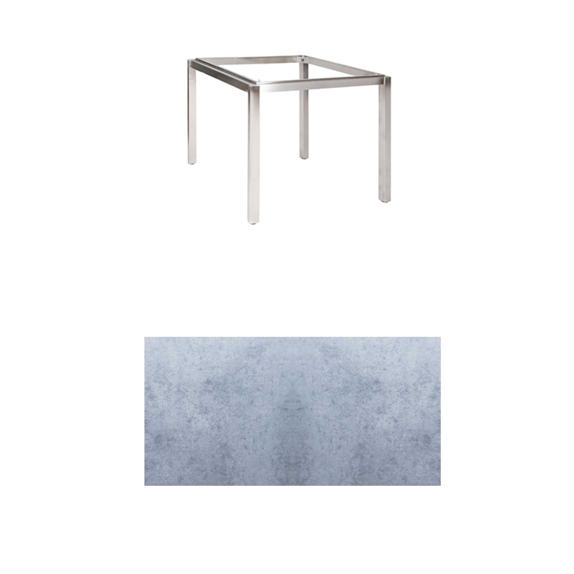 Jati & Kebon Tischgestell "Muri" 90x90 cm, Edelstahl, Tischplatte HPL zementgrau