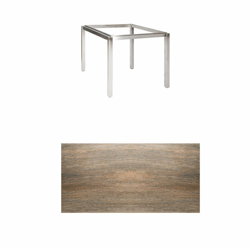 Jati & Kebon Tischgestell "Muri" 90x90 cm, Edelstahl, Tischplatte Keramik Eiche dunkel