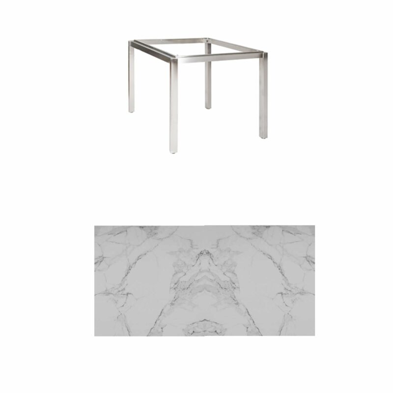 Jati & Kebon Tischgestell "Muri" 90x90 cm, Edelstahl, Tischplatte Keramik Graduario