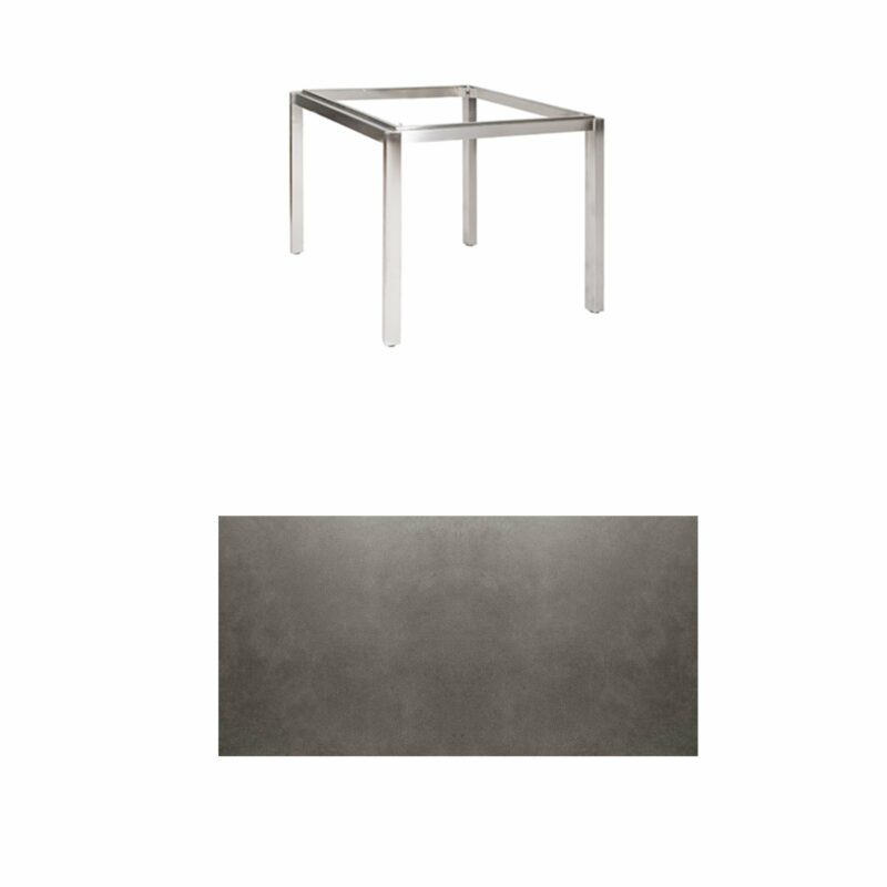 Jati & Kebon Tischgestell "Muri" 90x90 cm, Edelstahl, Tischplatte Keramik Zement dunkel