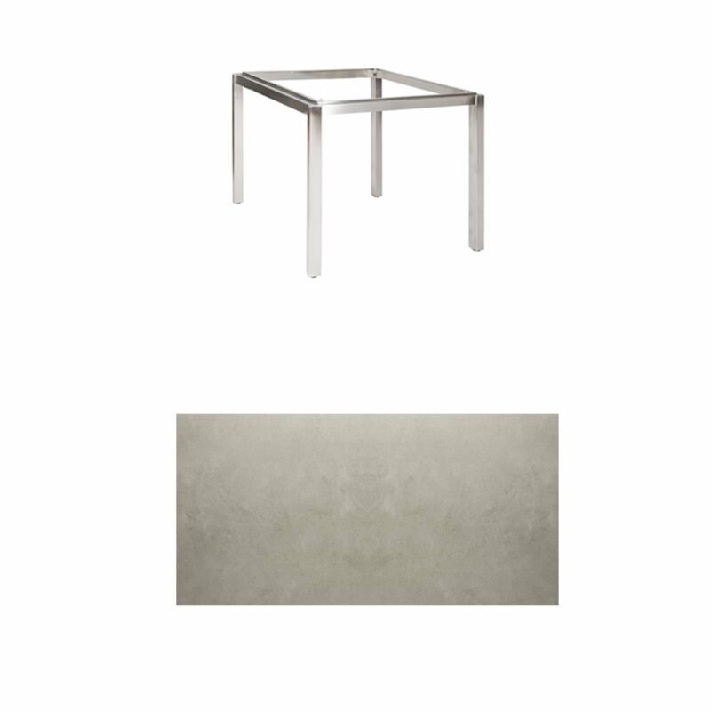 Jati & Kebon Tischgestell "Muri" 90x90 cm, Edelstahl, Tischplatte Keramik Zement hell