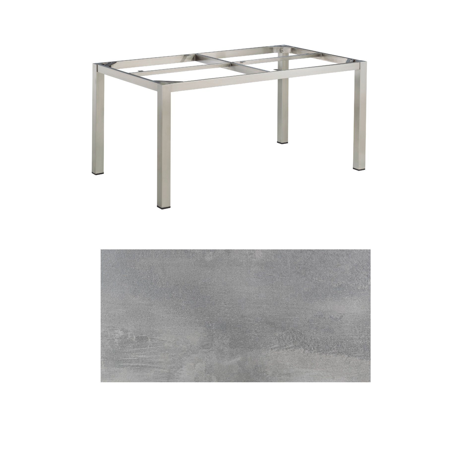 Kettler Gartentisch, Tischgestell 160x95cm "Cubic", Edelstahl, mit Tischplatte HPL silber-grau