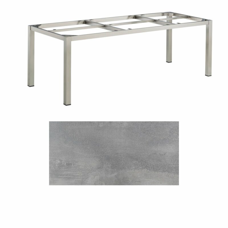 Kettler Gartentisch, Gestell 220x95cm "Cubic", Edelstahl, mit Tischplatte HPL silber-grau