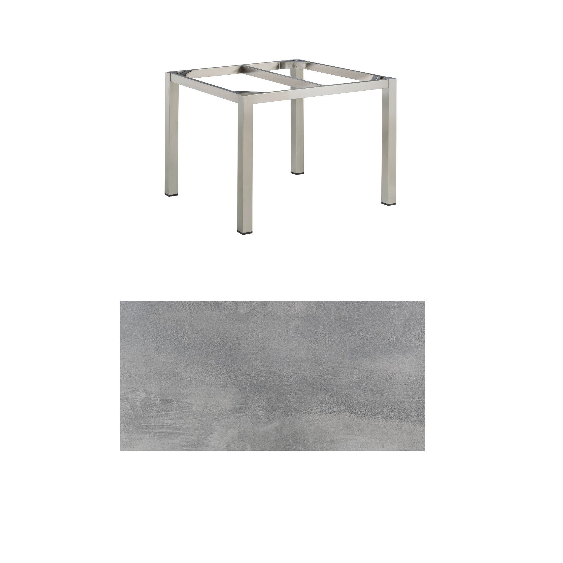Kettler Gartentisch, Tischgestell 95x95cm "Cubic", Edelstahl, mit Tischplatte HPL silber-grau