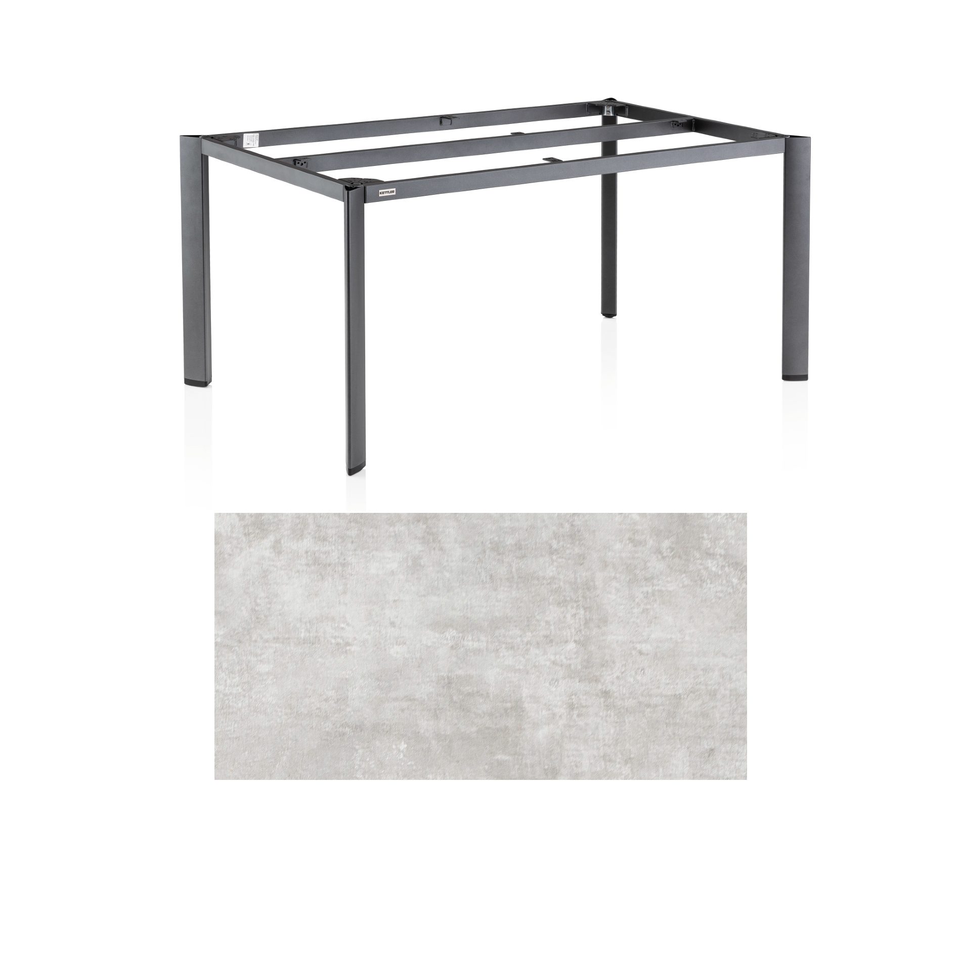 Kettler "Edge" Gartentisch, Gestell Aluminium anthrazit, Tischplatte HPL hellgrau meliert, 180x95 cm