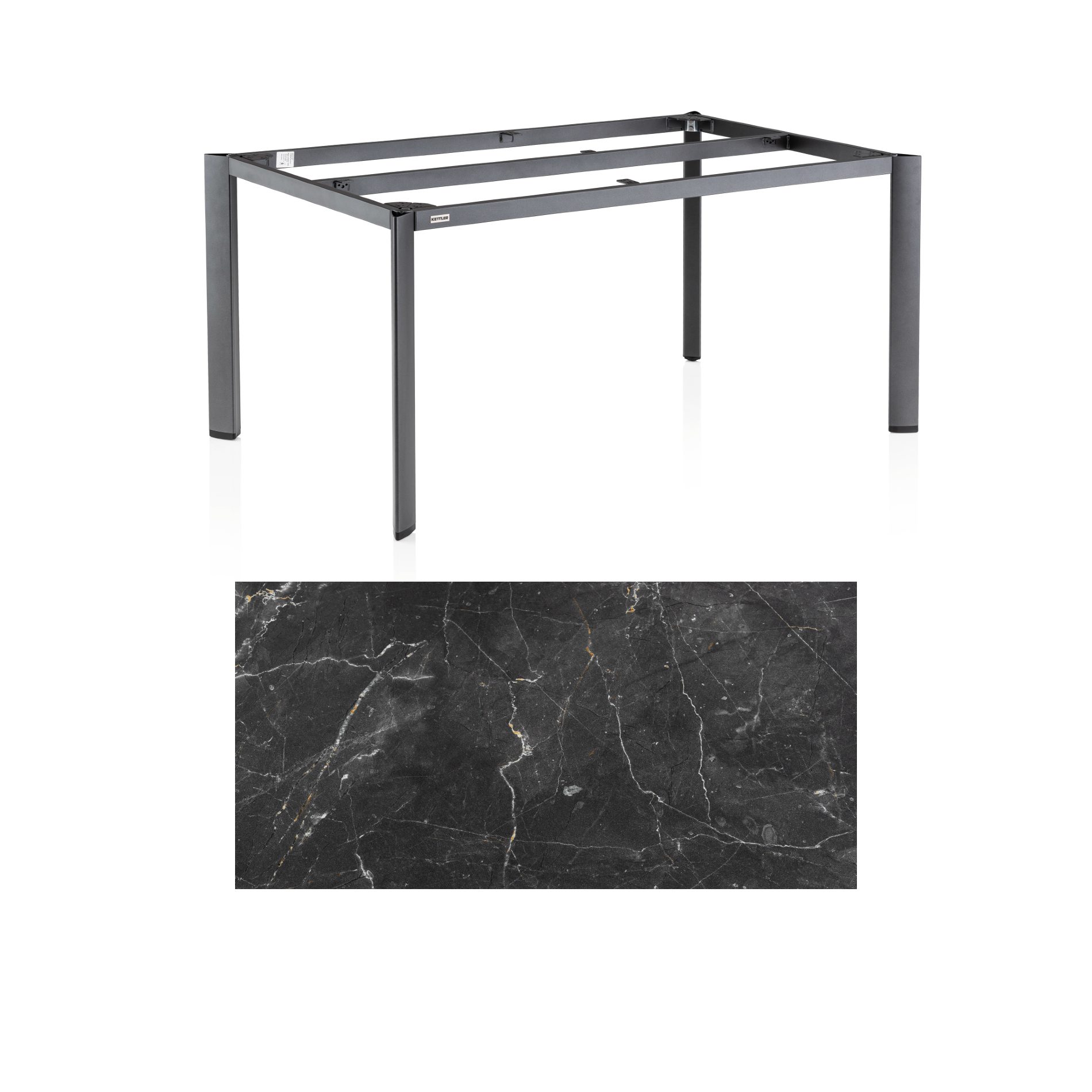 Kettler "Edge" Gartentisch, Gestell Aluminium anthrazit, Tischplatte HPL Marmor grau, 180x95 cm