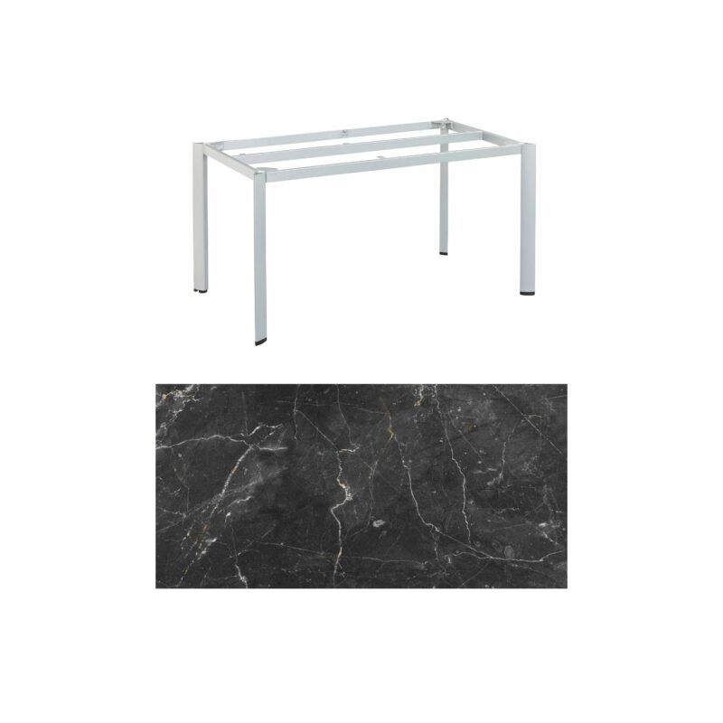 Kettler "Edge" Gartentisch, Gestell Aluminium silber, Tischplatte HPL Marmor grau, 140x70 cm