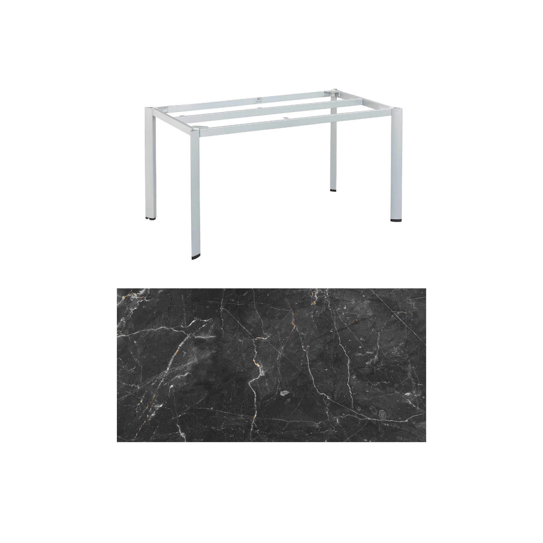 Kettler "Edge" Gartentisch, Gestell Aluminium silber, Tischplatte HPL Marmor grau, 140x70 cm