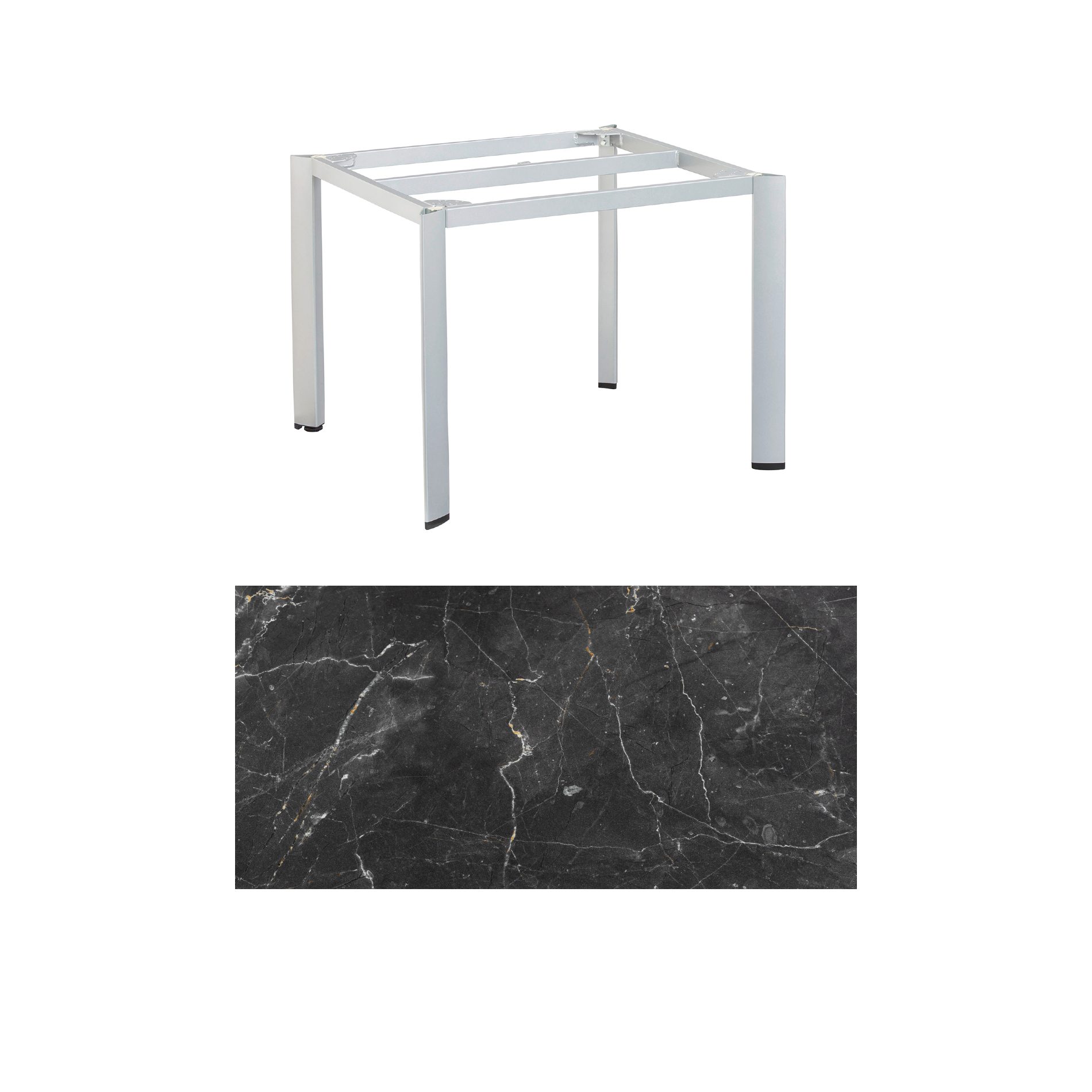 Kettler "Edge" Gartentisch, Gestell Aluminium silber, Tischplatte HPL Marmor grau, 95x95 cm