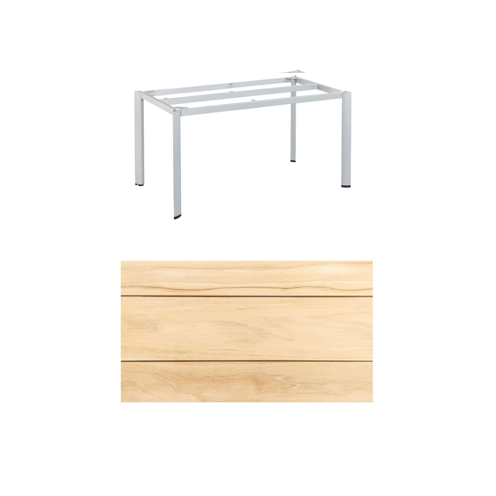 Kettler "Edge" Gartentisch, Tischgestell 140x70cm, Alu silber, mit Tischplatte Teak