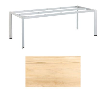 Kettler "Edge" Gartentisch, Tischgestell 220x95cm, Alu silber, mit Tischplatte Teak