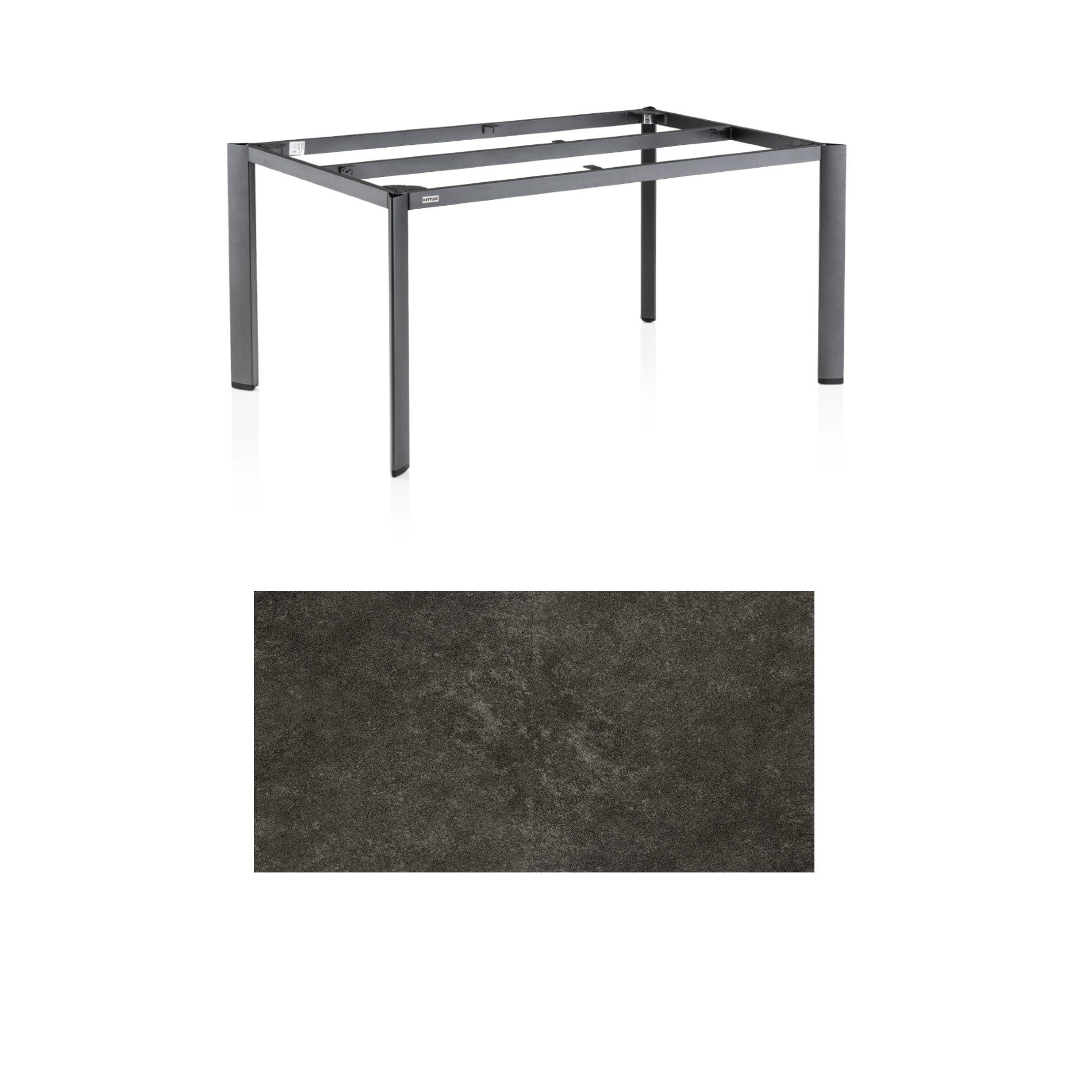 Kettler "Edge" Gartentisch, Tischgestell 160x95cm, Aluminium eisengrau, mit Tischplatte Keramik anthrazit