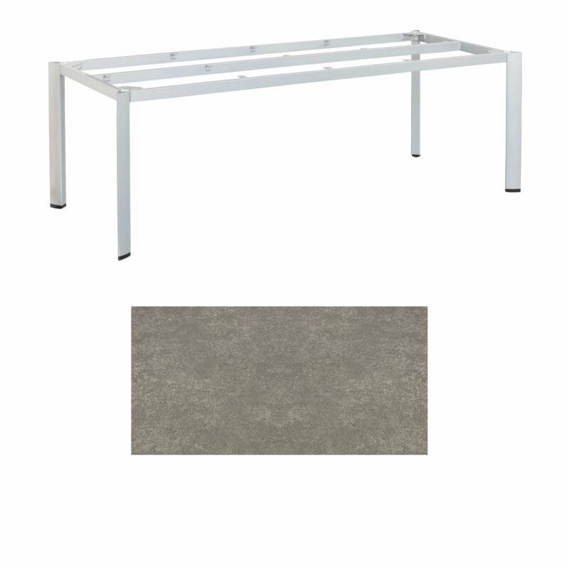 Kettler "Edge" Gartentisch, Tischgestell 220x95cm, Aluminium silber, mit Tischplatte Keramik grau-taupe