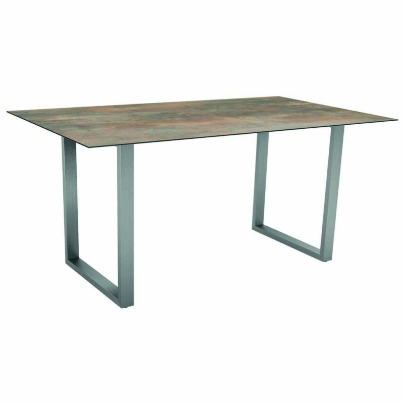 Stern Kufentisch, Gestell Edelstahl, Tischplatte HPL Ferro, Tischgröße: 160x90 cm