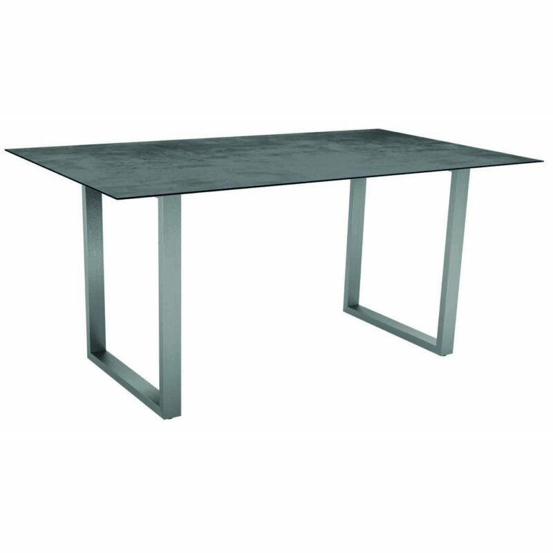 Stern Kufentisch, Gestell Edelstahl, Tischplatte HPL Zement, Tischgröße: 160x90 cm