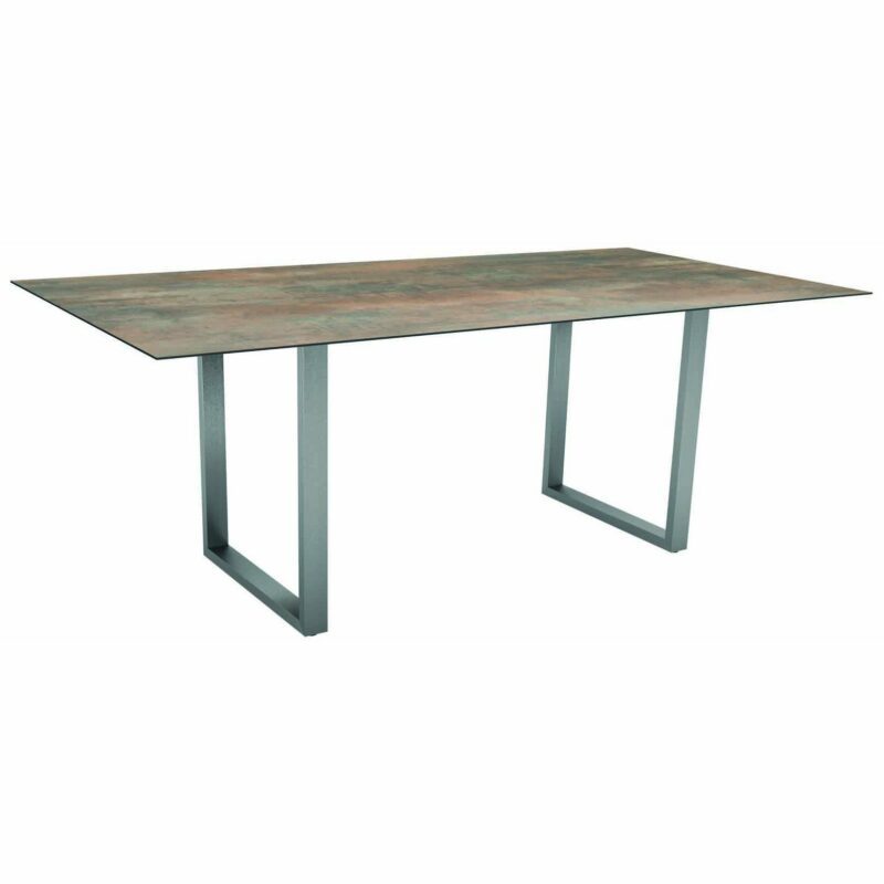 Stern Kufentisch, Gestell Edelstahl, Tischplatte HPL Ferro, Tischgröße: 200x100 cm