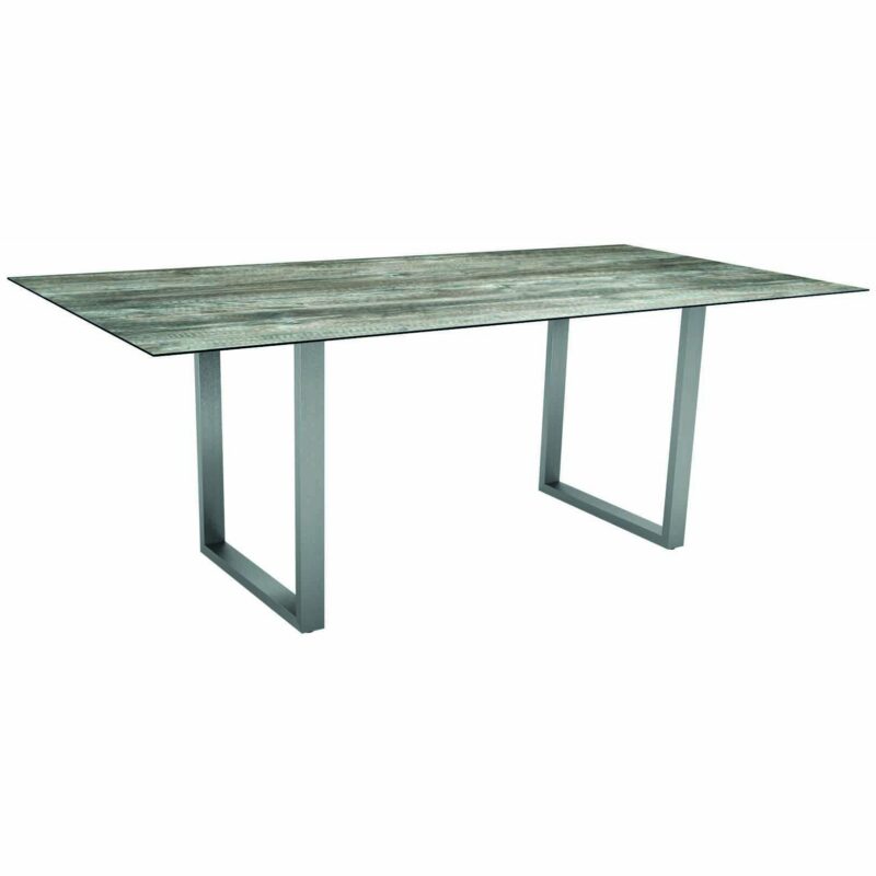 Stern Kufentisch, Gestell Edelstahl, Tischplatte HPL Tundra grau, Tischgröße: 200x100 cm