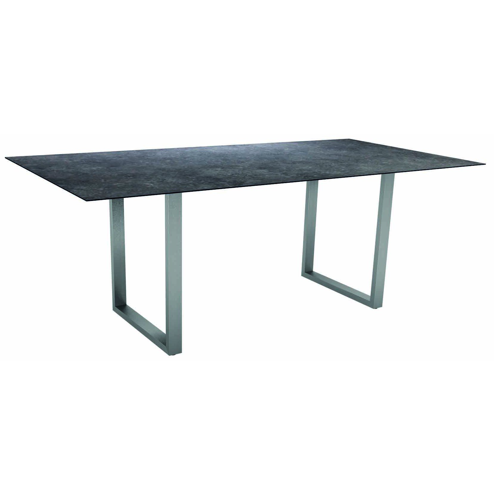 Stern Kufentisch, Gestell Edelstahl, Tischplatte HPL Vintage grau, Tischgröße: 200x100 cm