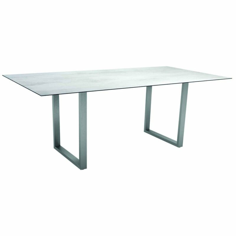 Stern Kufentisch, Gestell Edelstahl, Tischplatte HPL Zement hell, Tischgröße: 200x100 cm