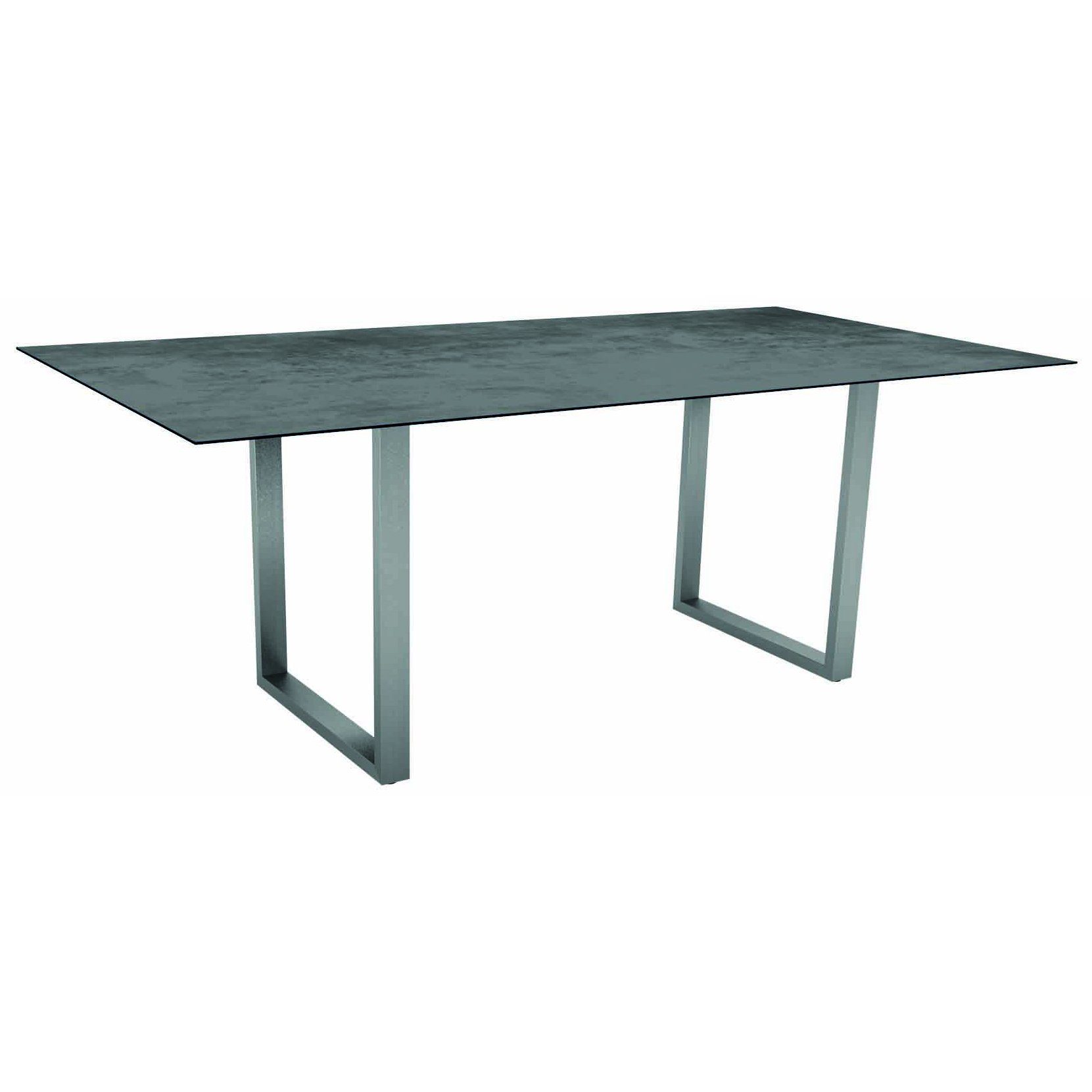 Stern Kufentisch, Gestell Edelstahl, Tischplatte HPL Zement, Tischgröße: 200x100 cm
