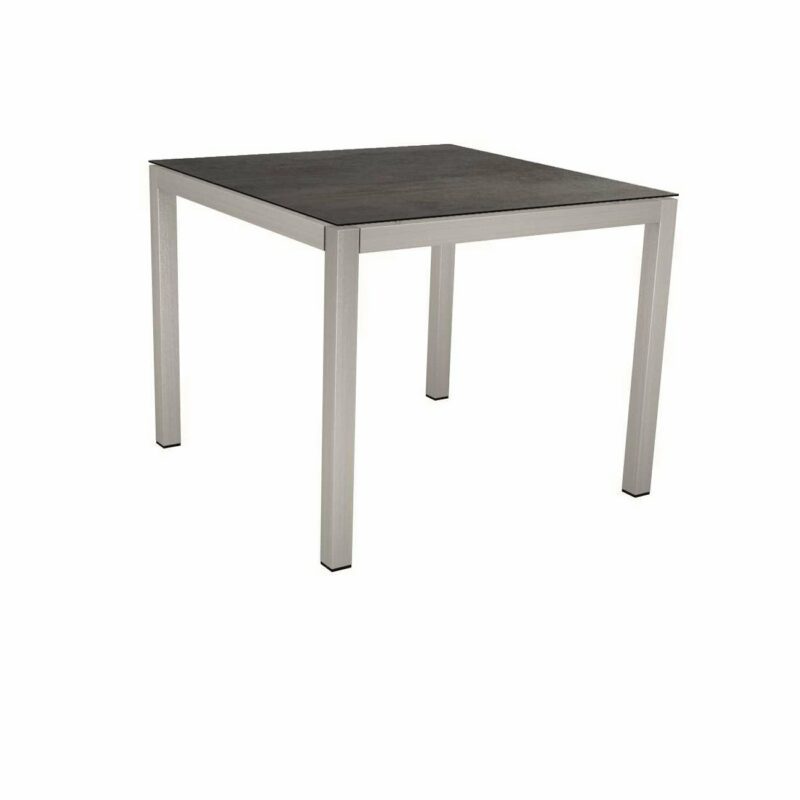 Stern Tischsystem, Gestell Edelstahl Vierkantrohr, Tischplatte HPL Nitro, 90x90 cm