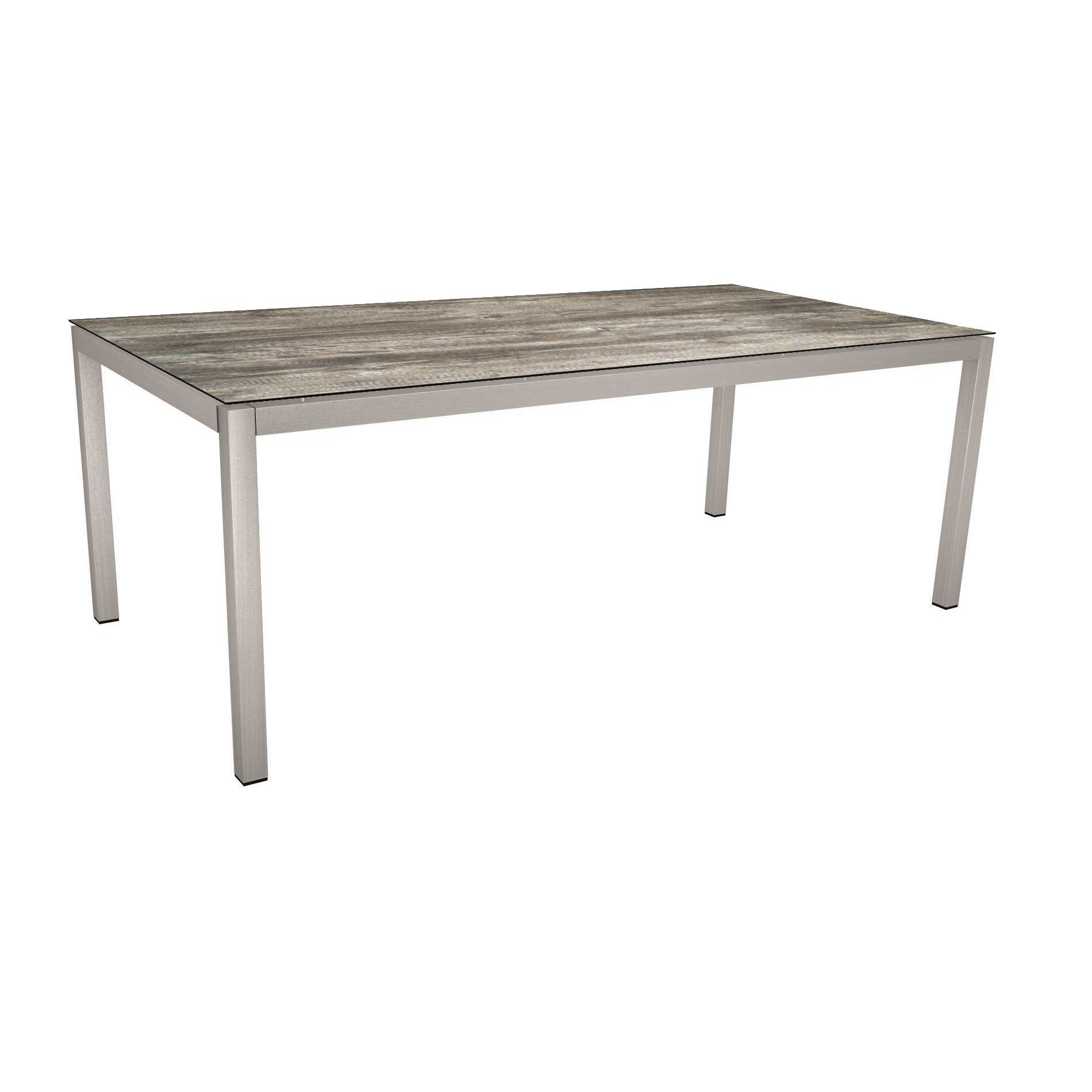 Stern Tischsystem, Gestell Edelstahl Vierkantrohr, Tischplatte HPL Tundra grau, 200x100 cm