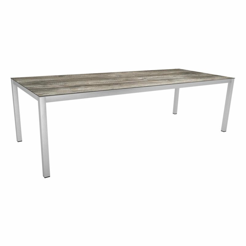 Stern Tischsystem, Gestell Edelstahl Vierkantrohr, Tischplatte HPL Tundra grau, 250x100 cm