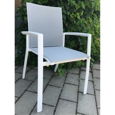 Jati&Kebon Stapelsessel "Sevilla", Gestell Aluminium weiss, Textilgewebe hellgrau