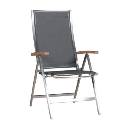 Zebra Klappsessel "One", Gestell Edelstahl, Teakarmlehnen, Sitzfläche Textilgewebe dark grey