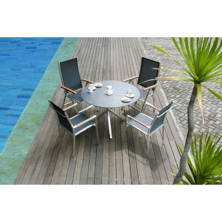 Zebra Gartenmöbel-Set mit Stuhl "One" und Tisch "Mikado", Edelstahl/HPL