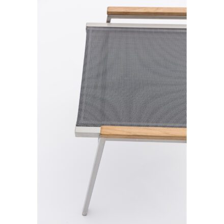Zebra "One" Hocker, Gestell Edelstahl, Sitzfläche Textilgewebe dark platinum, Teakholzgriffe