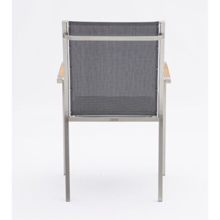 Zebra "One" Stapelsessel, Gestell Edelstahl, Sitzfläche Textilgewebe dark platinum, Armlehnen Teakholz