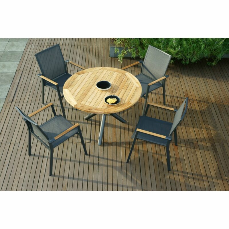 Zebra Gartenmöbel-Set mit Stuhl "Fly" und Tisch "Mikado", Aluminium/Teakholz