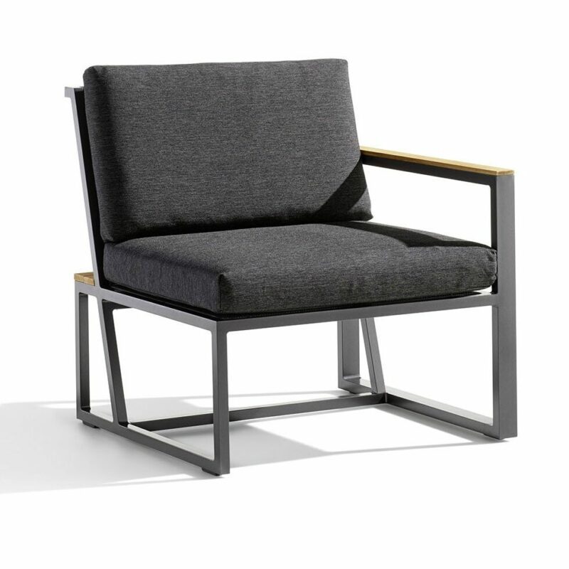 Seitenteil mit Armlehne rechts "Havanna" von Sieger, Gestell Aluminium eisengrau, Sitzfläche Textilgewebe grau, Kissen 100% Polypropylen, Teakholz-Applikation