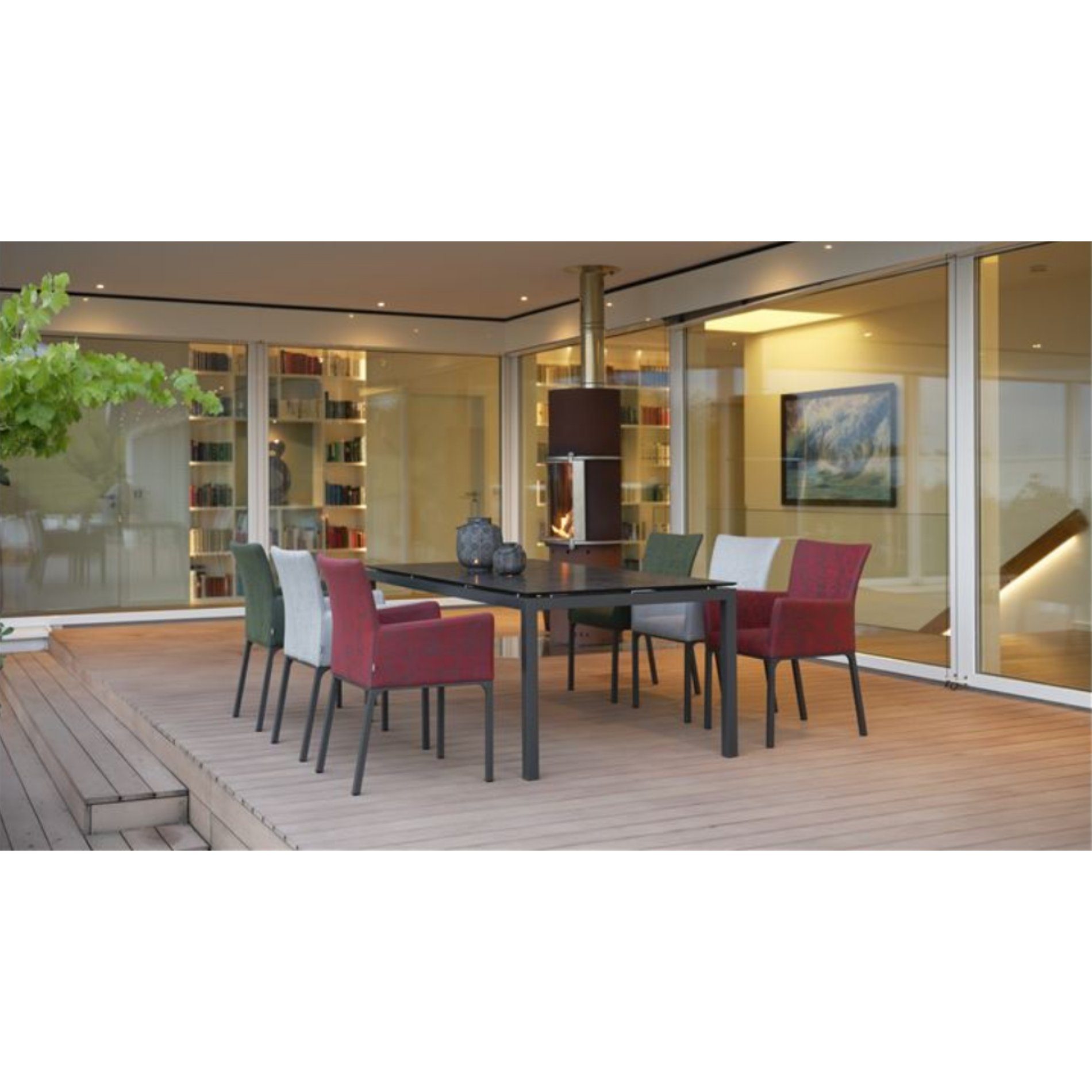 Stern Gartenmöbel-Set mit Diningsessel "Artus" und Gartentisch 180x100cm, Alu anthrazit, Tischplatte HPL Dark Marble