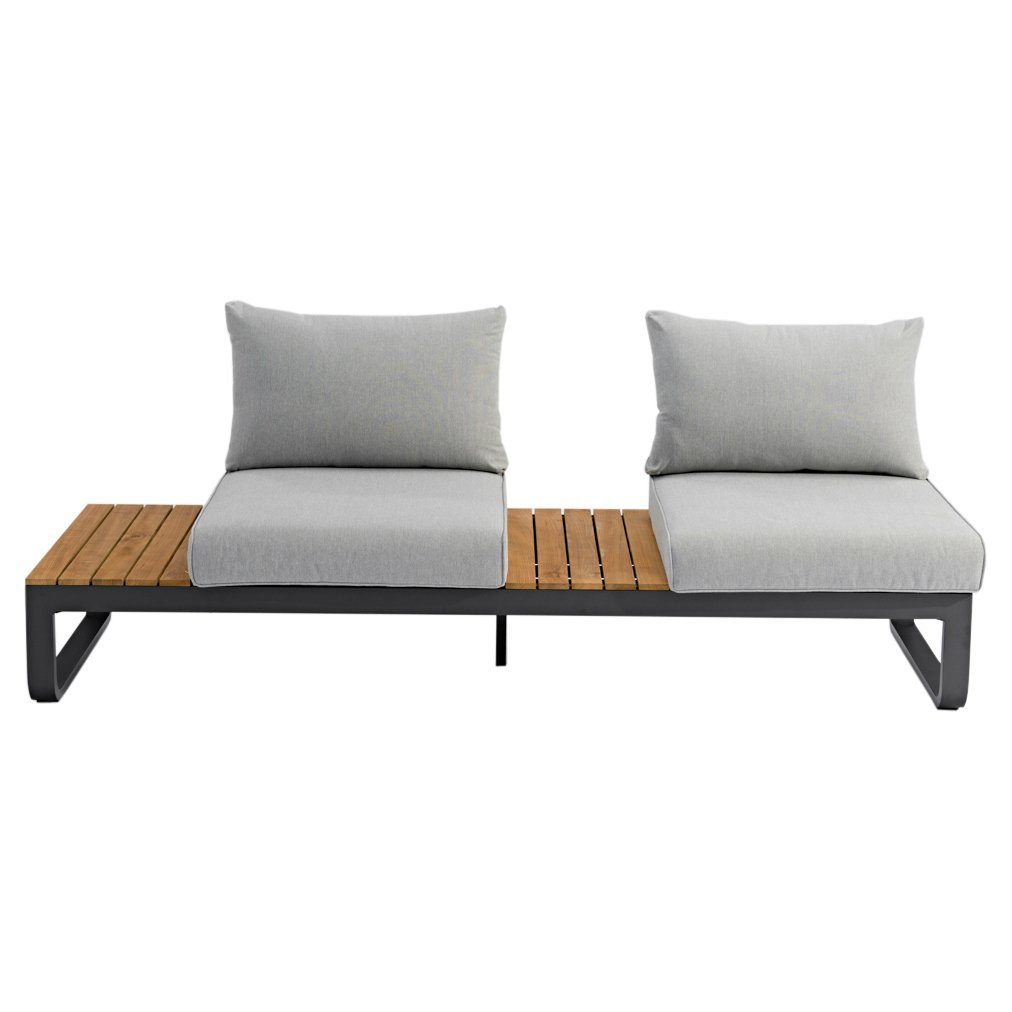 Zebra "Fly Lounge" 3-Sitzer Sofa kombiniert mit Teak-Einlegeplatten, Aluminium graphite, Kissen mixed grey