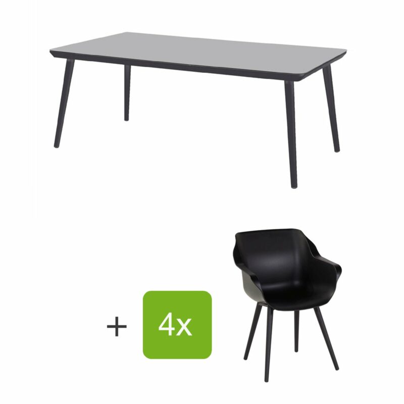 Hartman Gartenmöbel-Set mit Stuhl und Gartentisch "Sophie Studio", Gestelle Aluminium carbon black, Sitz Kunststoff carbon black, Tischplatte HPL black