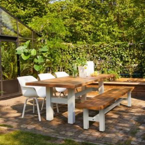Hartman Gartenmöbel-Set mit "Sophie Element" Armchair, Gestell Aluminium royal white, Sitzschale Kunststoff royal white mit "Sophie Yasmani" Gartentisch und Gartenbank