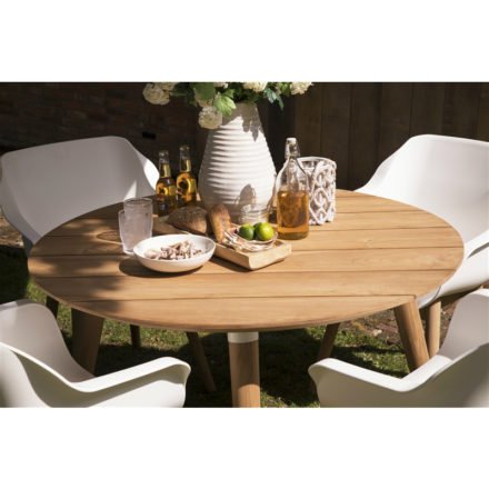 Hartman "Sophie Studio" Armchair, Teakholzgestell, Sitzschale white mit "Sophie Studio" Teakholztisch, 120cm Durchmesser