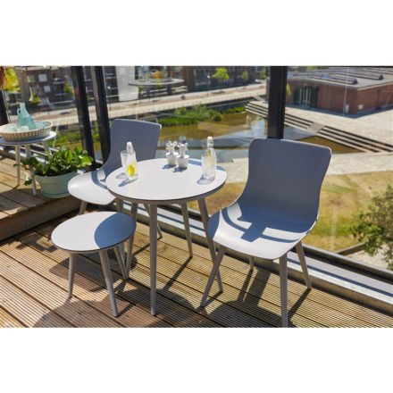 Hartman "Sophie Studio" Dining Chair, Gestell Aluminium misty grey, Sitzschale misty grey mit " Sophie Studio" Bistrotisch und Beistelltisch, misty grey