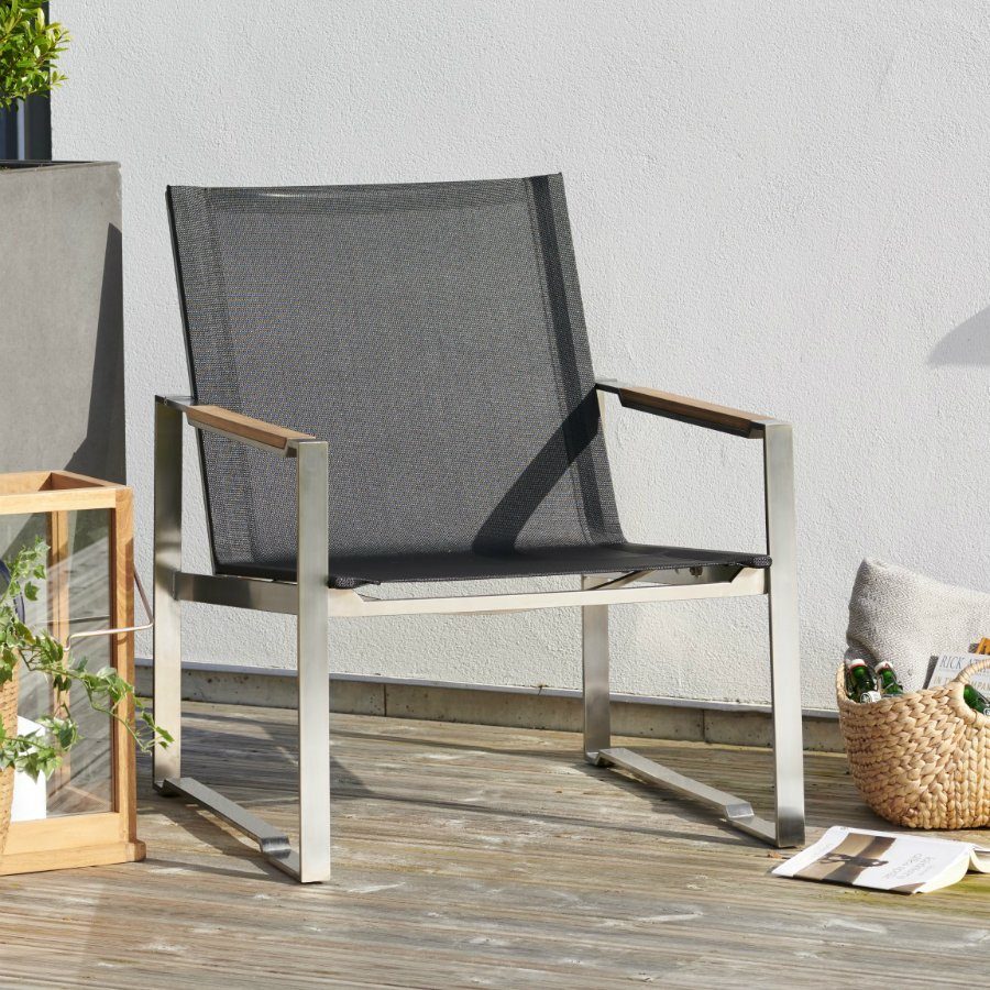 Brafab "Gotland" Loungesessel, Gestell Edelstahl, Sitz-und Rückenfläche Textilgewebe schwarz, ohne Polster